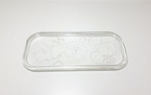 Vintage Rectangular Clear Glass Violets & Buds Pattern Vanity Tray
