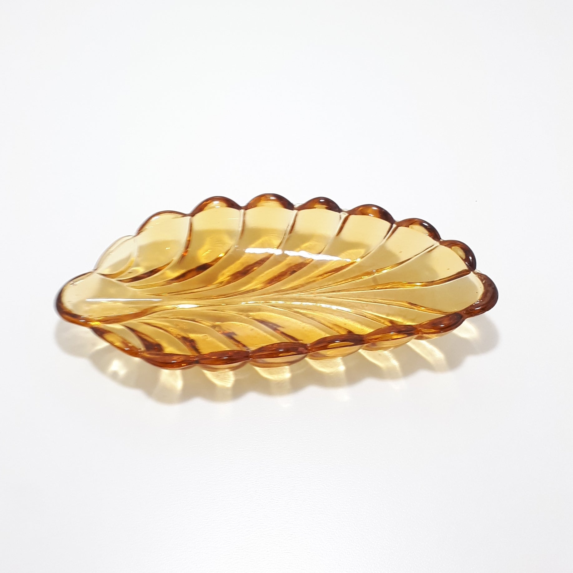 Leave Shaped Amber Glass Vintage Bowl