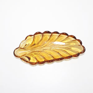 Leave Shaped Amber Glass Vintage Bowl