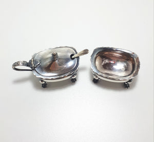1960's Vintage Barker Ellis Silver Plated & Paw Footed Open Salt & Matching Mustard Pot With Removable Blue Liner & Mustard Spoon