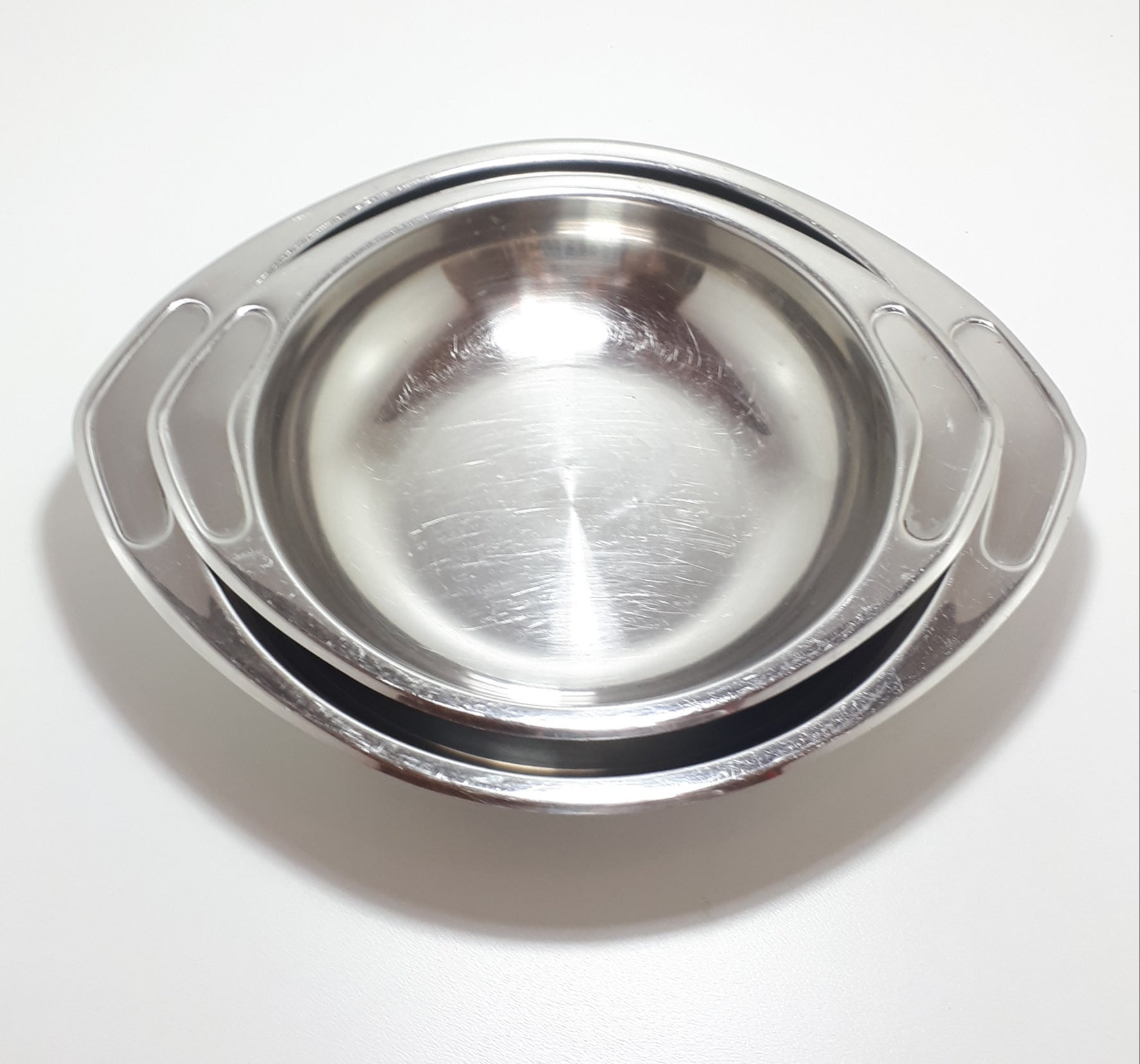 Set Of Two Graduating Vintage Stainless Steel Serving Bowls