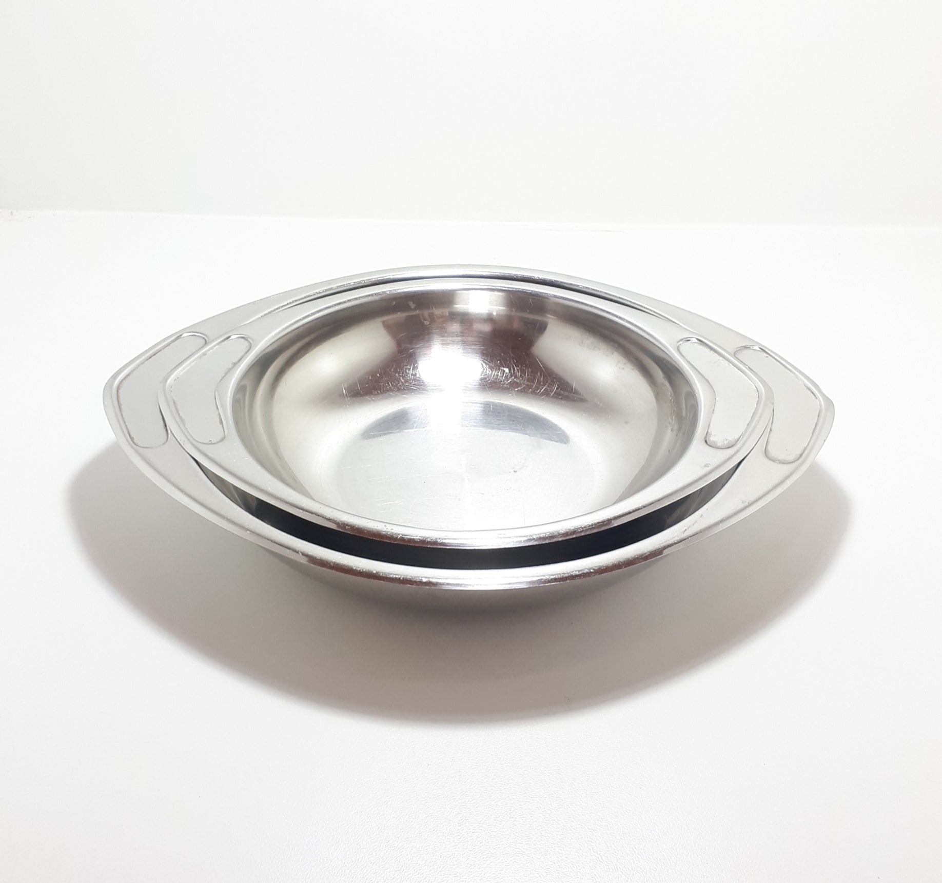 Set Of Two Graduating Vintage Stainless Steel Serving Bowls