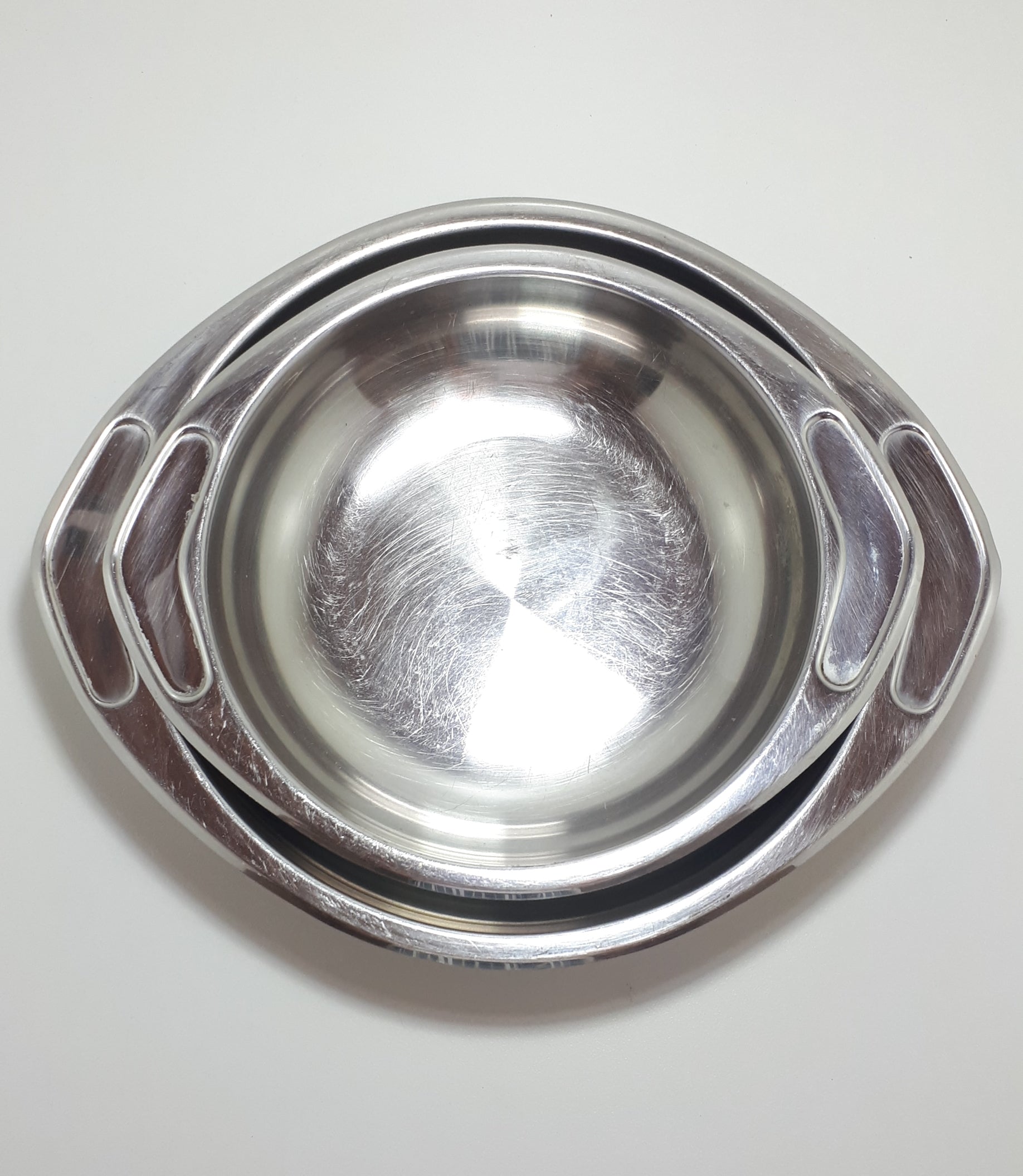 Set Of Two Graduating Vintage Stainless Steel Serving Bowls
