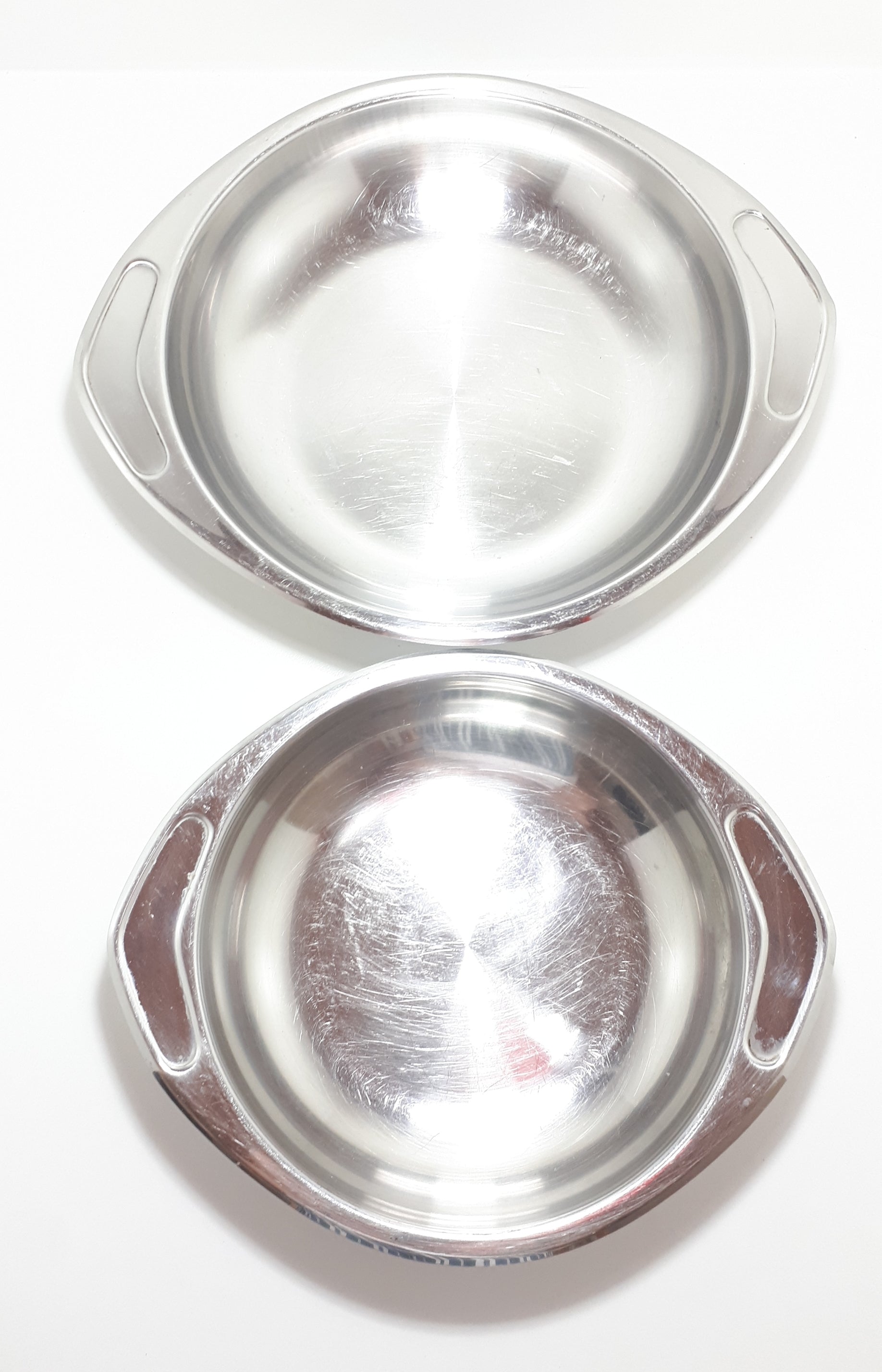Set Of Two Graduating Vintage Stainless Steel Serving Bowls