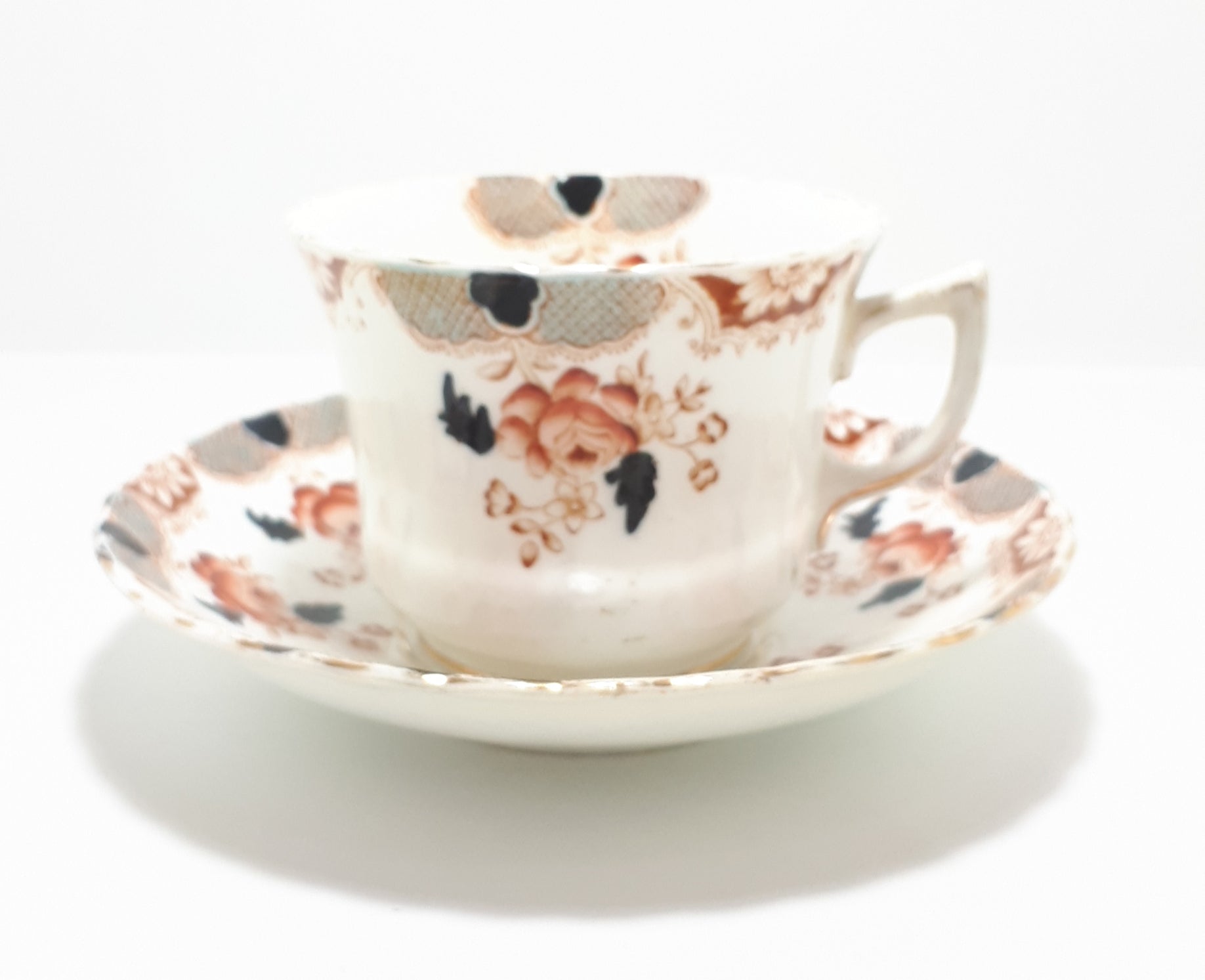 1891-1906 Rare Antique Stanley (Charles Amison) Longton Fine Porcelain Tea Duo - Lattice Pattern