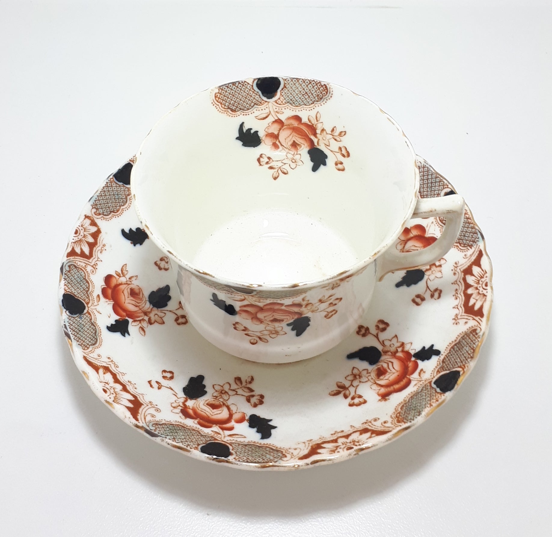 1891-1906 Rare Antique Stanley (Charles Amison) Longton Fine Porcelain Tea Duo - Lattice Pattern