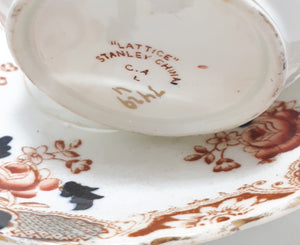 1891-1906 Rare Antique Stanley (Charles Amison) Longton Fine Porcelain Tea Duo - Lattice Pattern