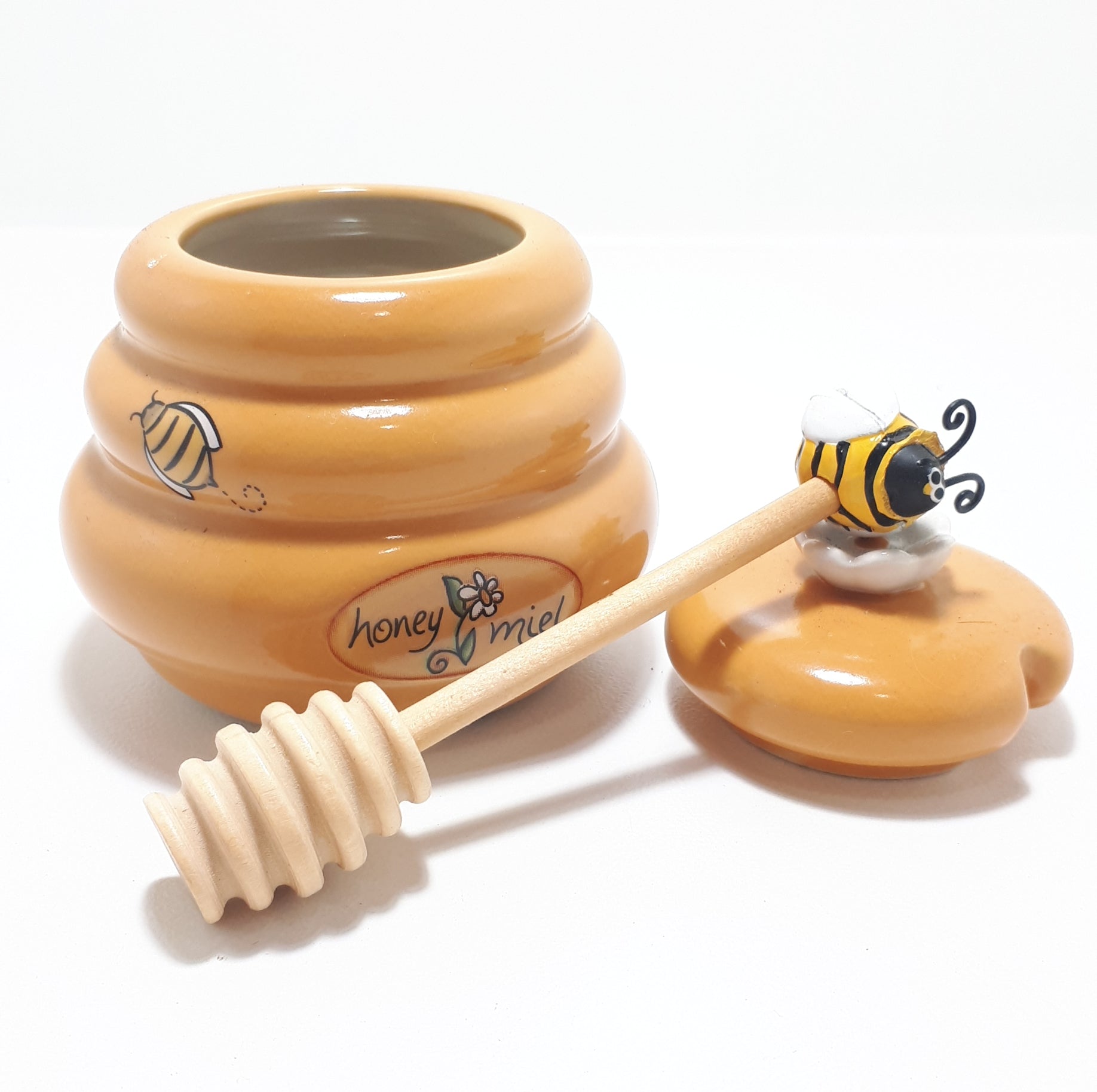 Caramel Ceramic Vintage Spanish Honey Pot With Dipper
