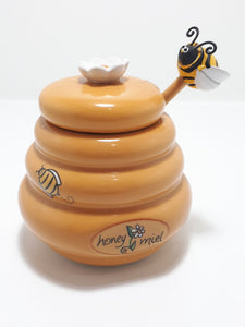 Caramel Ceramic Vintage Spanish Honey Pot With Dipper