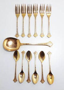 13 Piece Vintage (24 Carat Gold Plated) Eetrite Cake/Pastry Set - Fleur Handle Design