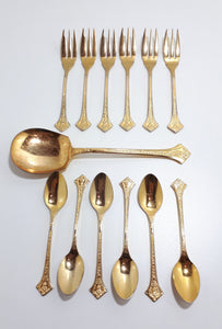 13 Piece Vintage (24 Carat Gold Plated) Eetrite Cake/Pastry Set - Fleur Handle Design