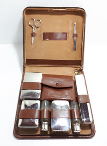 Vintage 1950's Gentleman's Travel Grooming Kit In Leatherette Zippered Case