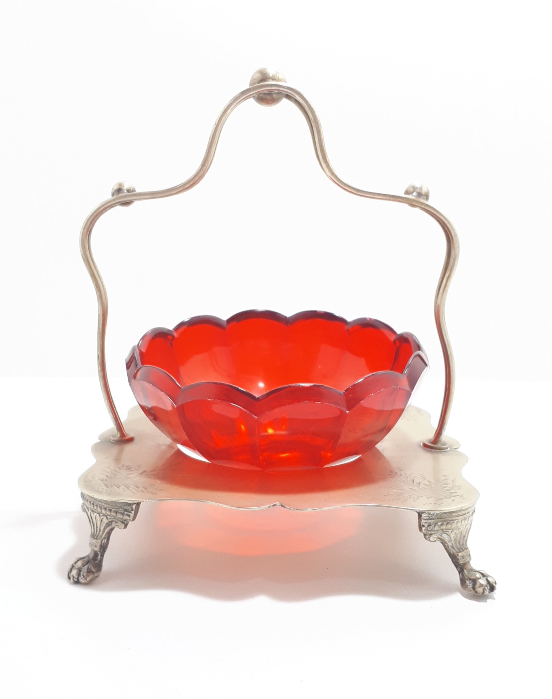 Antique & Rare Sheffield (Frederick Asman) Silver Plated Stand With Claw Feet & Non-Original Acrylic Bowl