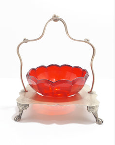 Antique & Rare Sheffield (Frederick Asman) Silver Plated Stand With Claw Feet & Non-Original Acrylic Bowl