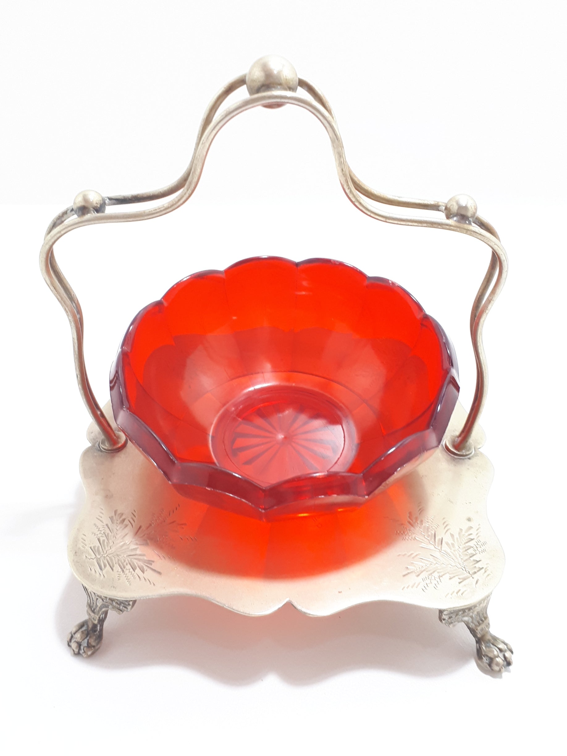 Antique & Rare Sheffield (Frederick Asman) Silver Plated Stand With Claw Feet & Non-Original Acrylic Bowl