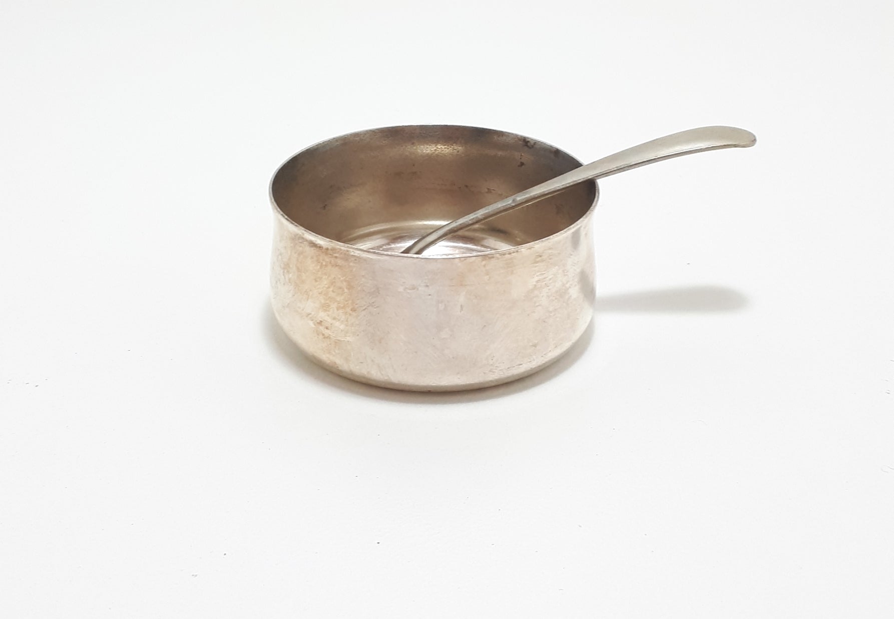 Little Vintage Kent Plate Open Salt Pot With Nickel Silver Salt Spoon