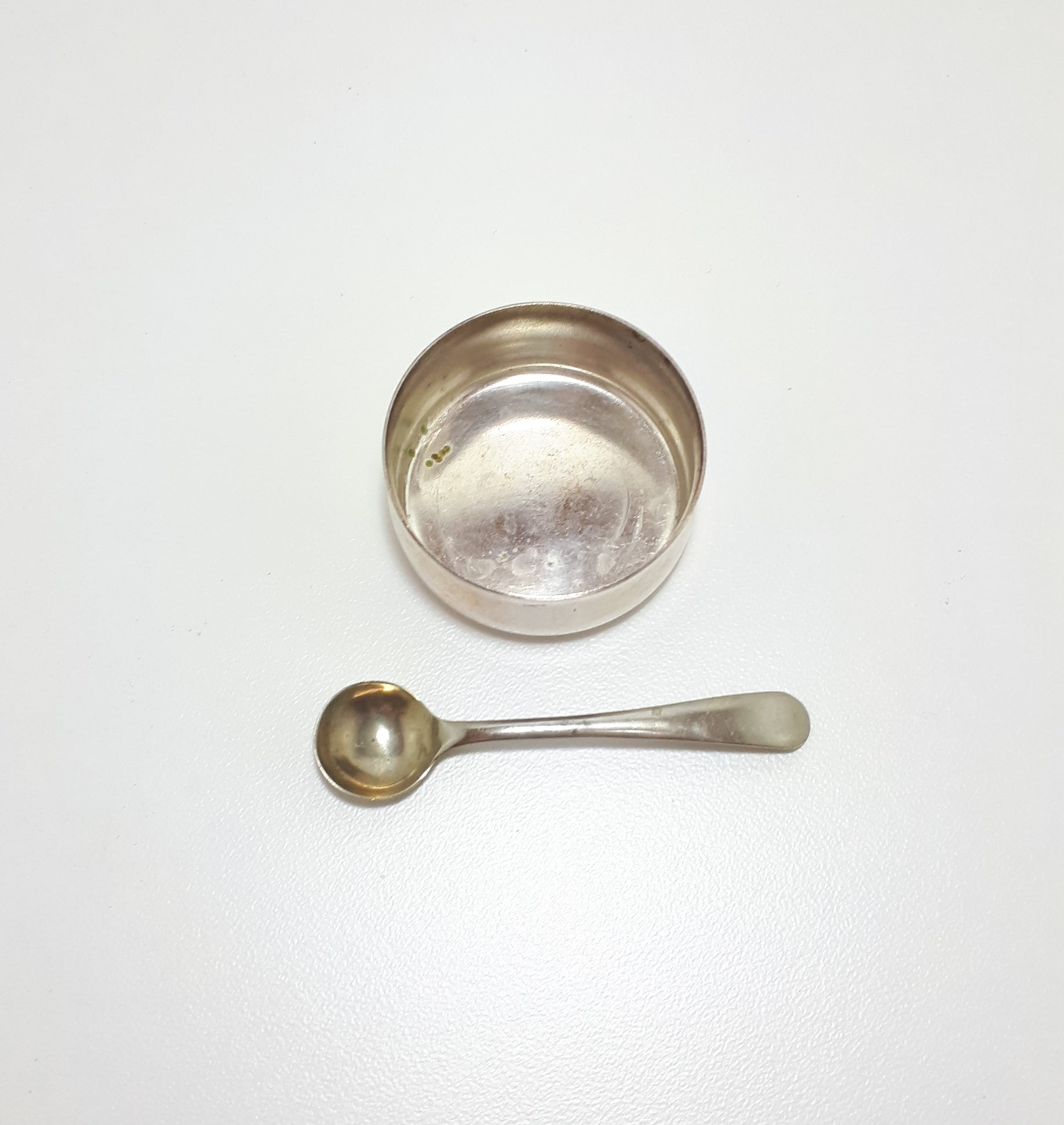 Little Vintage Kent Plate Open Salt Pot With Nickel Silver Salt Spoon