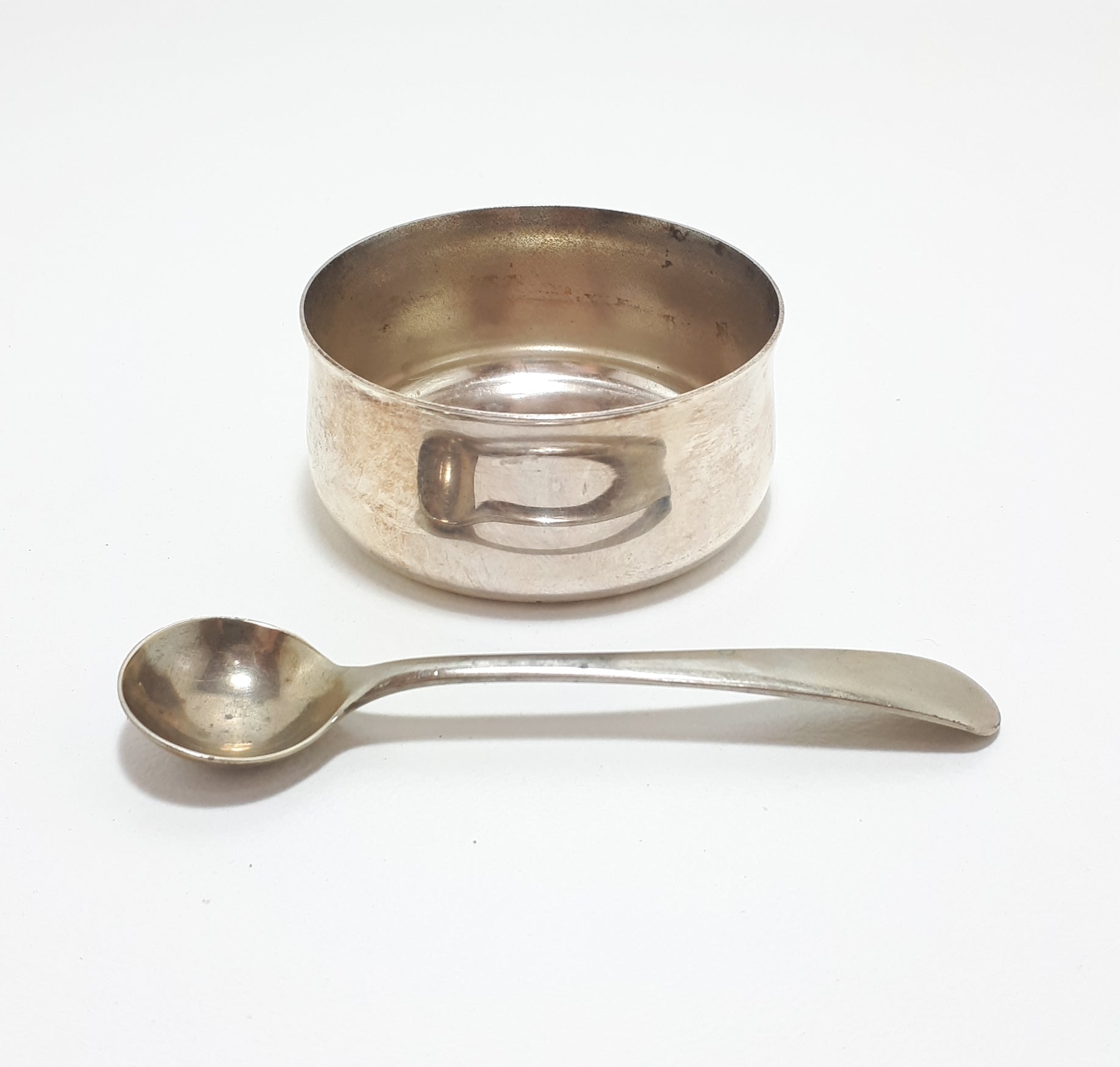 Little Vintage Kent Plate Open Salt Pot With Nickel Silver Salt Spoon