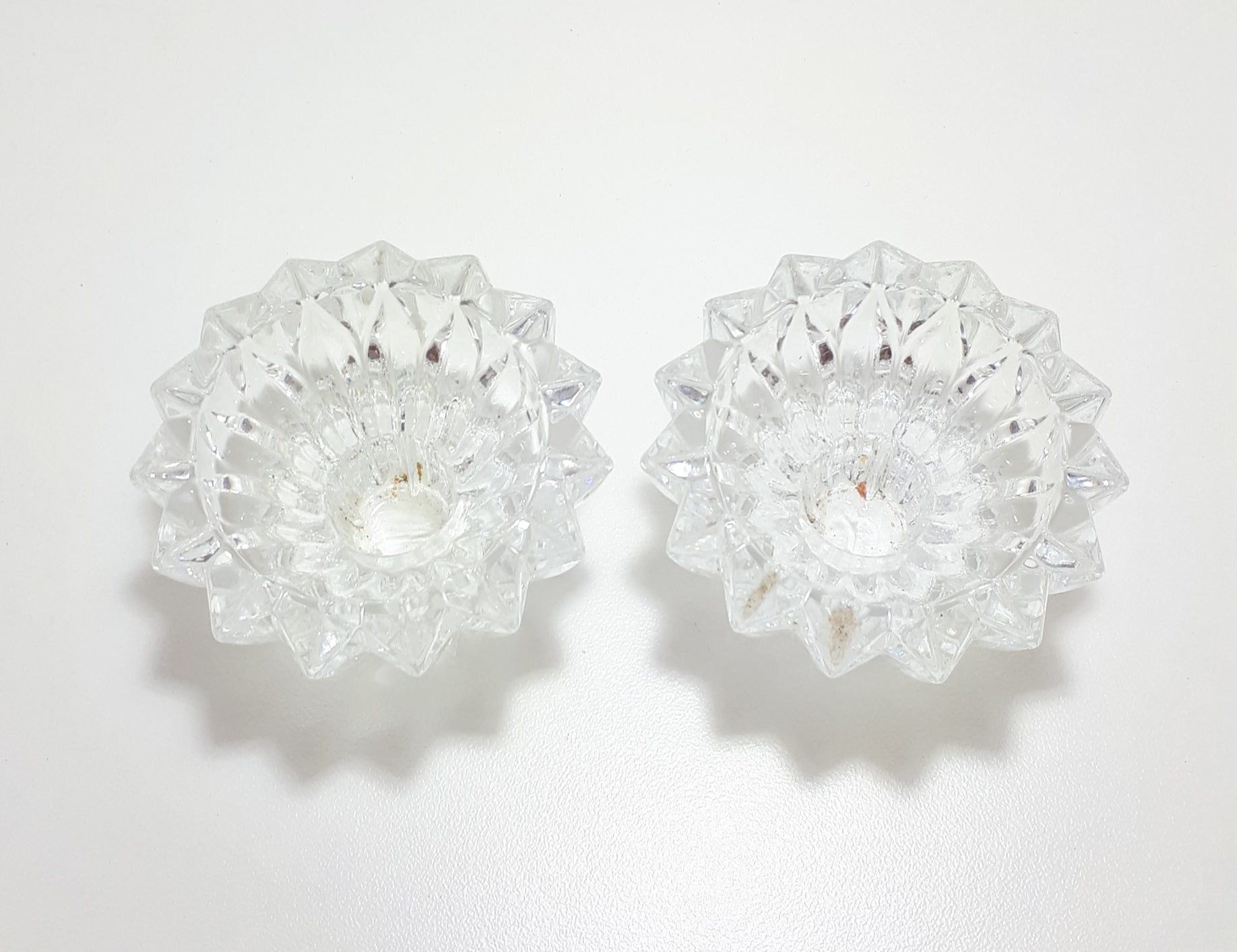 Set Of Two Identical Moulded Crystal Candle Holders