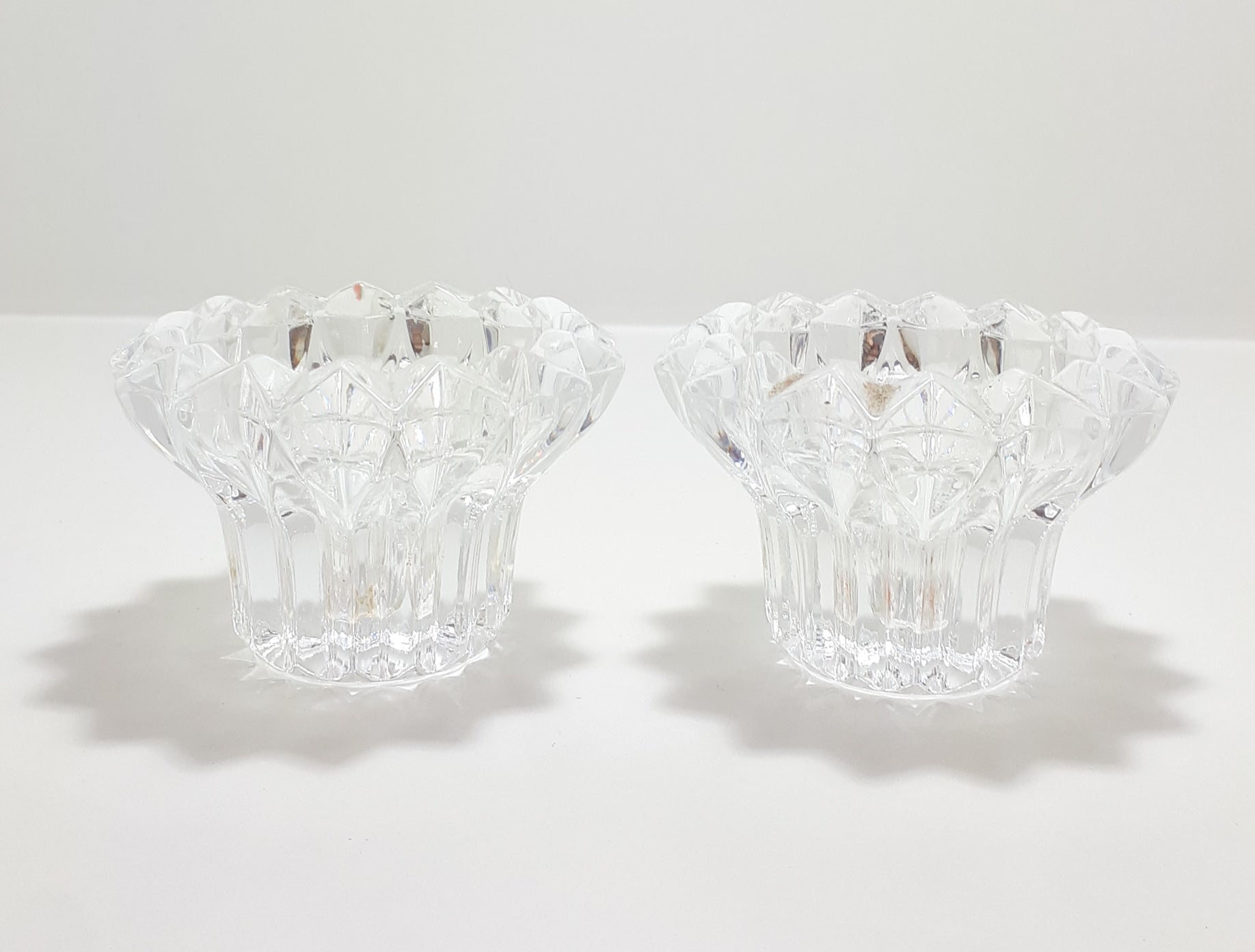 Set Of Two Identical Moulded Crystal Candle Holders