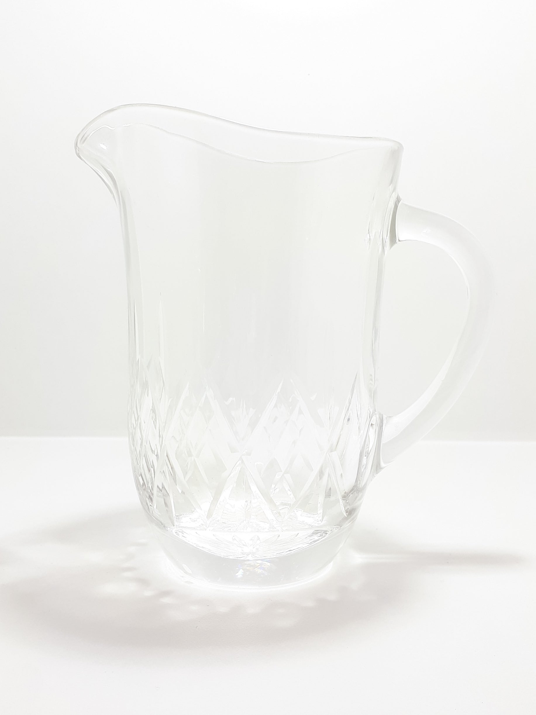Pristine Condition Cut Lead Crystal Pitcher With Diamond Crosshatch Patterning