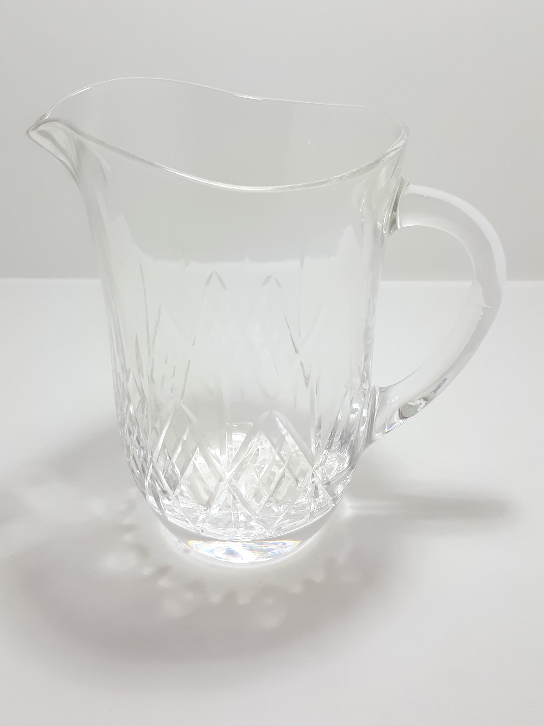 Pristine Condition Cut Lead Crystal Pitcher With Diamond Crosshatch Patterning