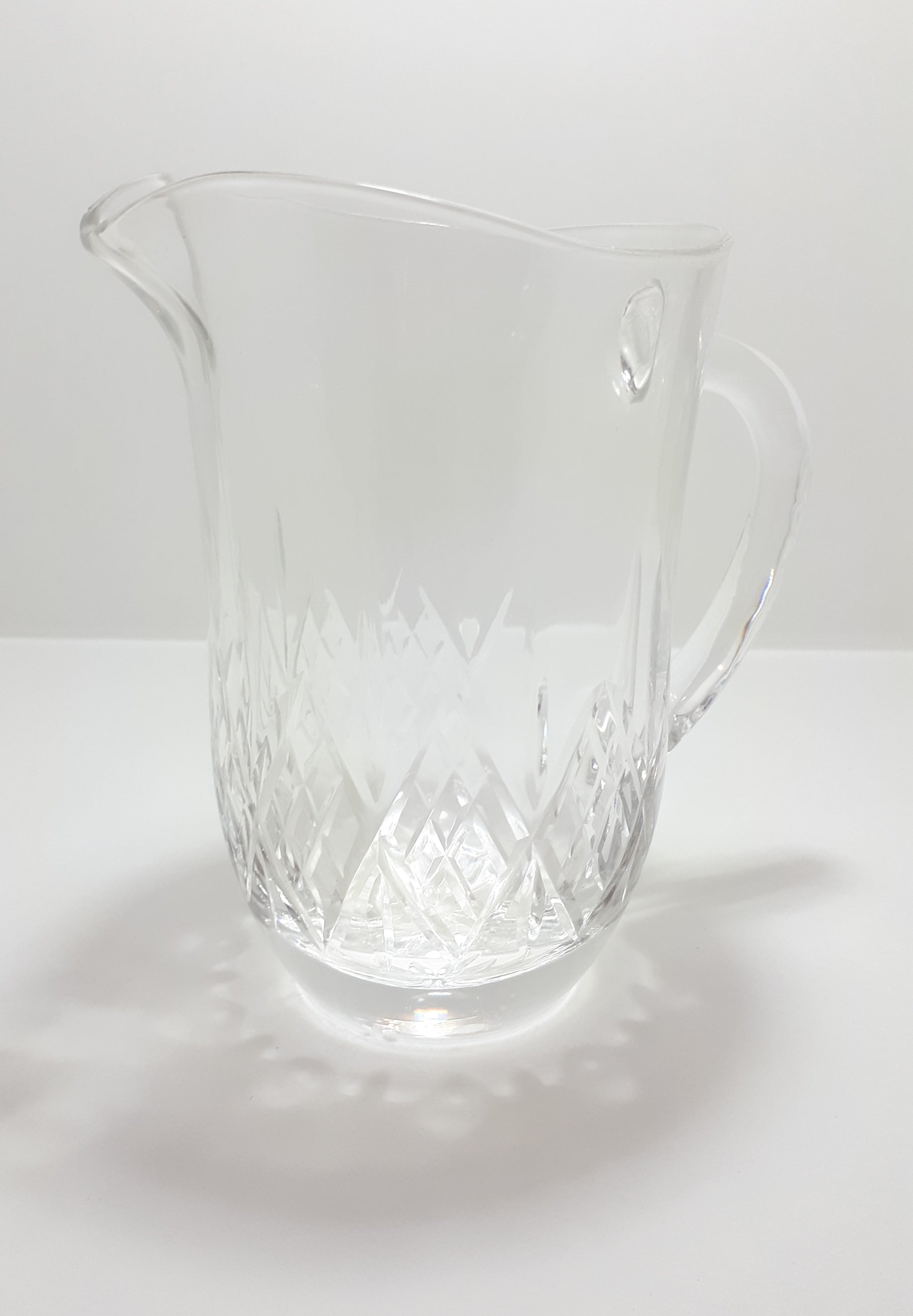 Pristine Condition Cut Lead Crystal Pitcher With Diamond Crosshatch Patterning