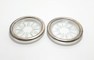 Pair Of Identical Vintage Glass Coasters With Silver Plated Rims