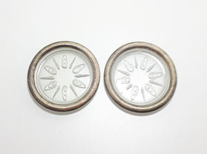 Pair Of Identical Vintage Glass Coasters With Silver Plated Rims