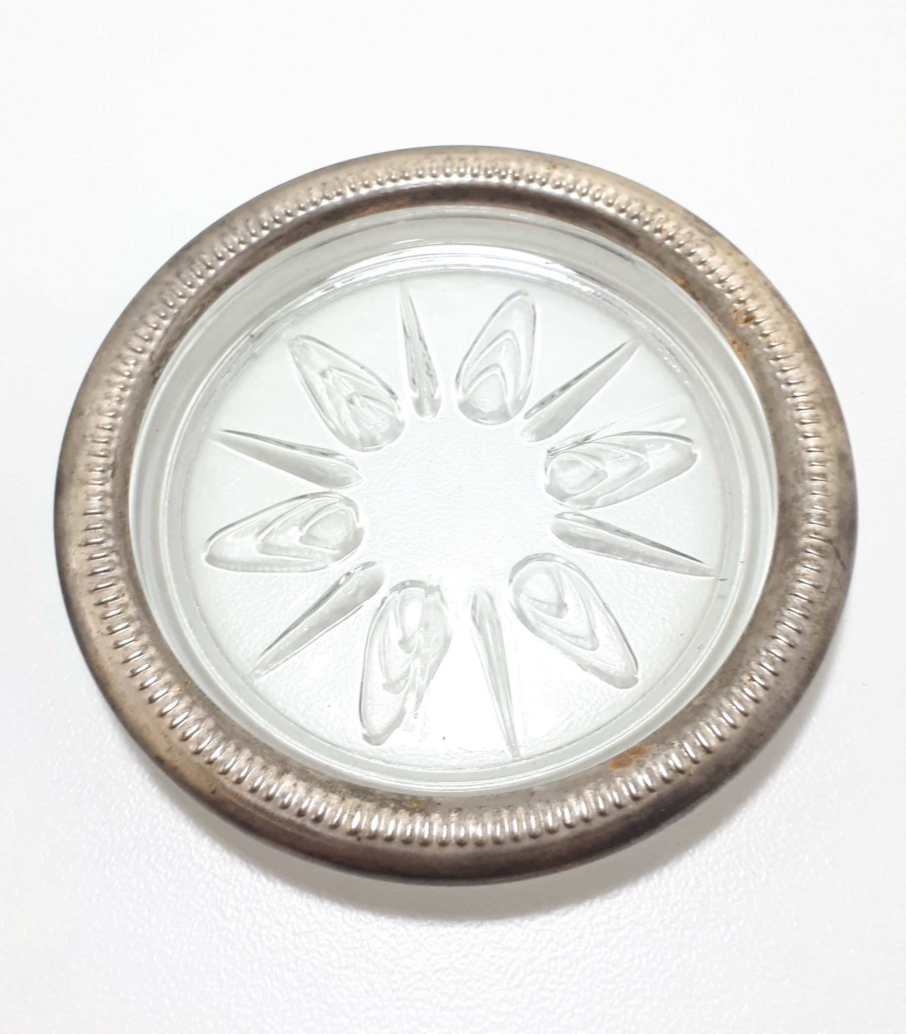 Pair Of Identical Vintage Glass Coasters With Silver Plated Rims