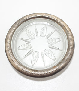 Pair Of Identical Vintage Glass Coasters With Silver Plated Rims