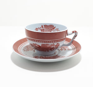 Spode Fine Stone Fitzhugh Red Patterned Tea Duo