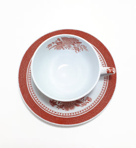 Spode Fine Stone Fitzhugh Red Patterned Tea Duo