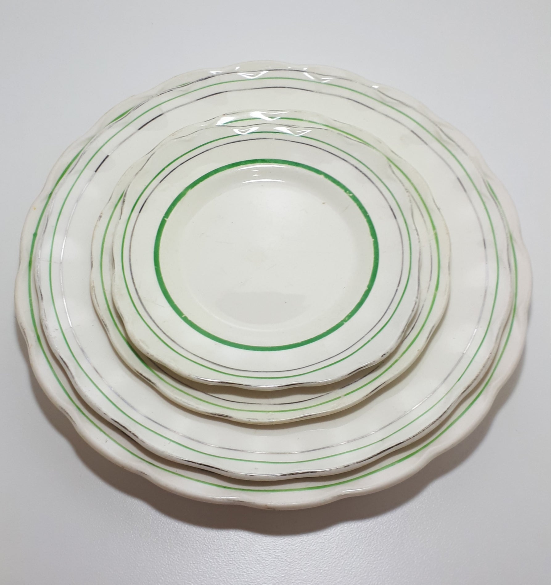 12 Piece Vintage (1936-1954) W.H. Grindley & Co., Tunstall, Dinner Service For 2 People - Deco Ware Creampetal - Bolton Pattern