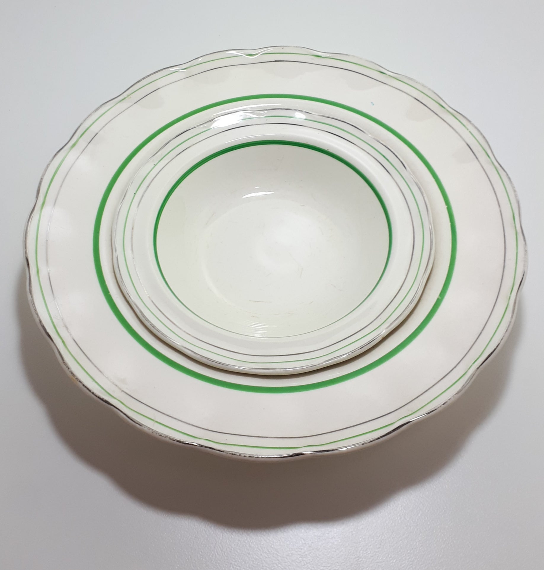 12 Piece Vintage (1936-1954) W.H. Grindley & Co., Tunstall, Dinner Service For 2 People - Deco Ware Creampetal - Bolton Pattern