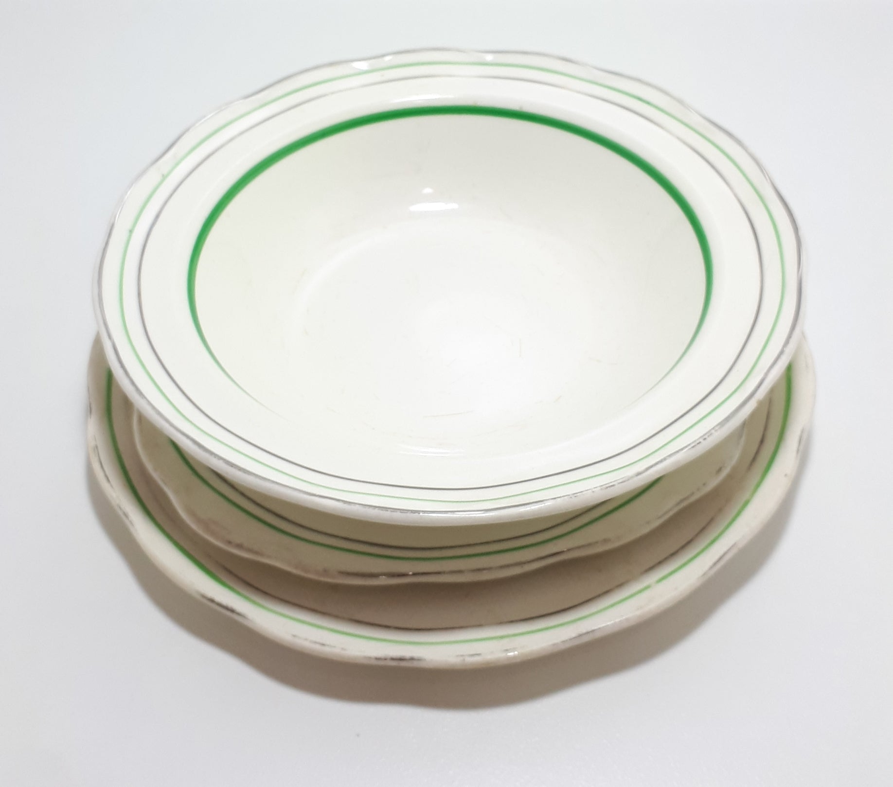 12 Piece Vintage (1936-1954) W.H. Grindley & Co., Tunstall, Dinner Service For 2 People - Deco Ware Creampetal - Bolton Pattern