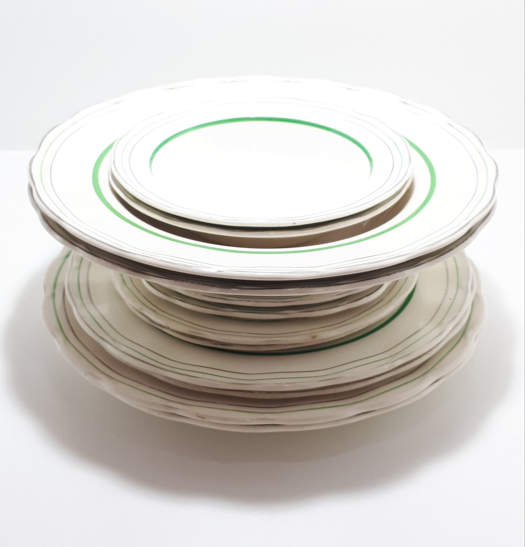 12 Piece Vintage (1936-1954) W.H. Grindley & Co., Tunstall, Dinner Service For 2 People - Deco Ware Creampetal - Bolton Pattern