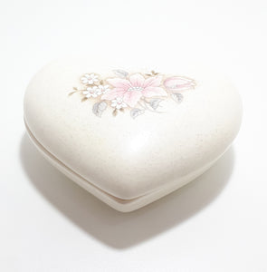 Pristine Condition Contemporary Ceramic Heart Shaped Lidded Trinket Dish - Wild Rose Pattern
