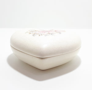 Pristine Condition Contemporary Ceramic Heart Shaped Lidded Trinket Dish - Wild Rose Pattern