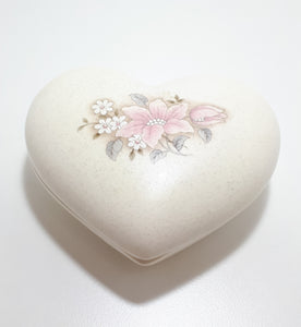 Pristine Condition Contemporary Ceramic Heart Shaped Lidded Trinket Dish - Wild Rose Pattern