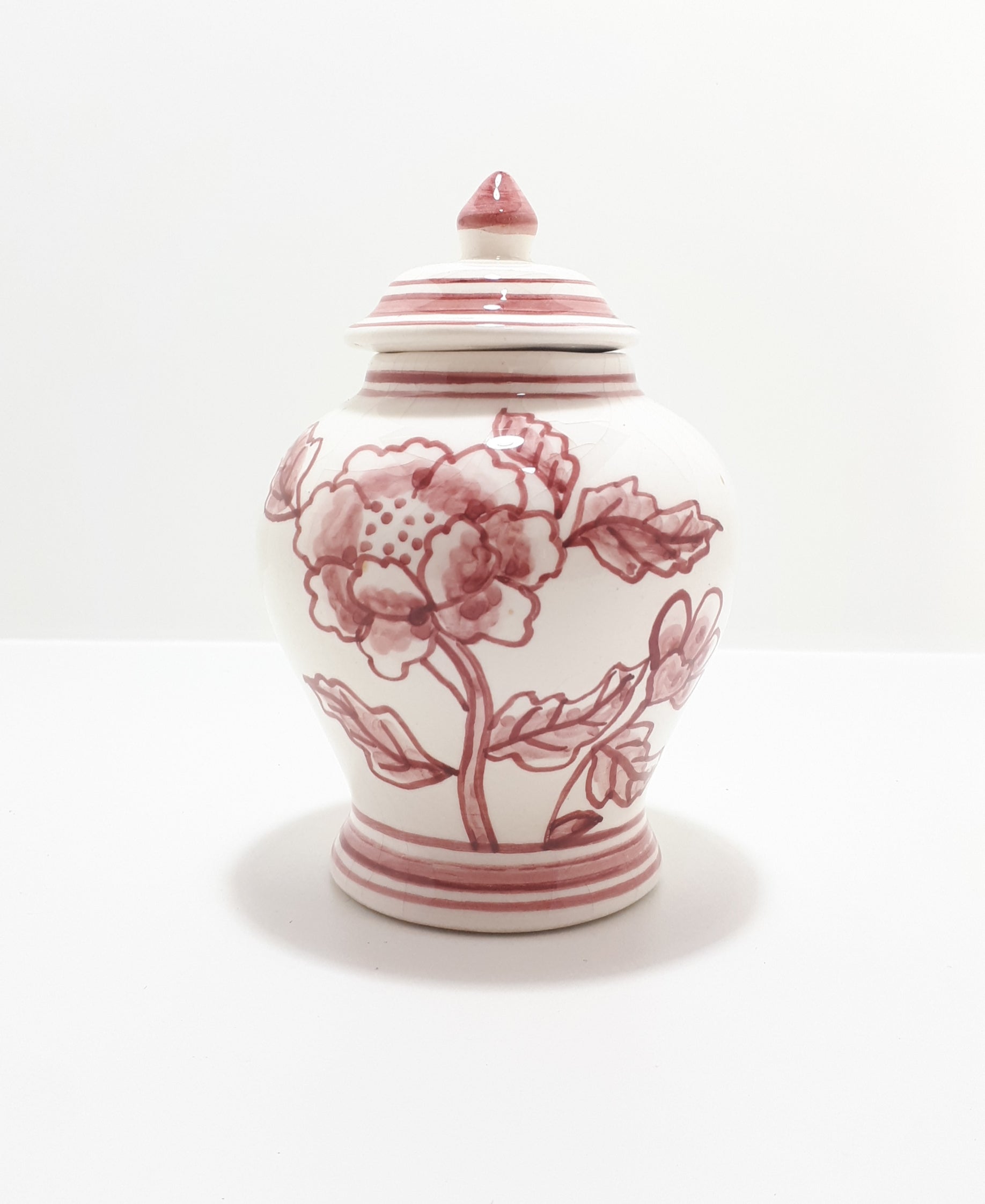 Very Fine Porcelain Ginger Jar - Hand Painted With Magenta Pink Flower Patterning