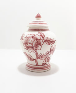 Very Fine Porcelain Ginger Jar - Hand Painted With Magenta Pink Flower Patterning