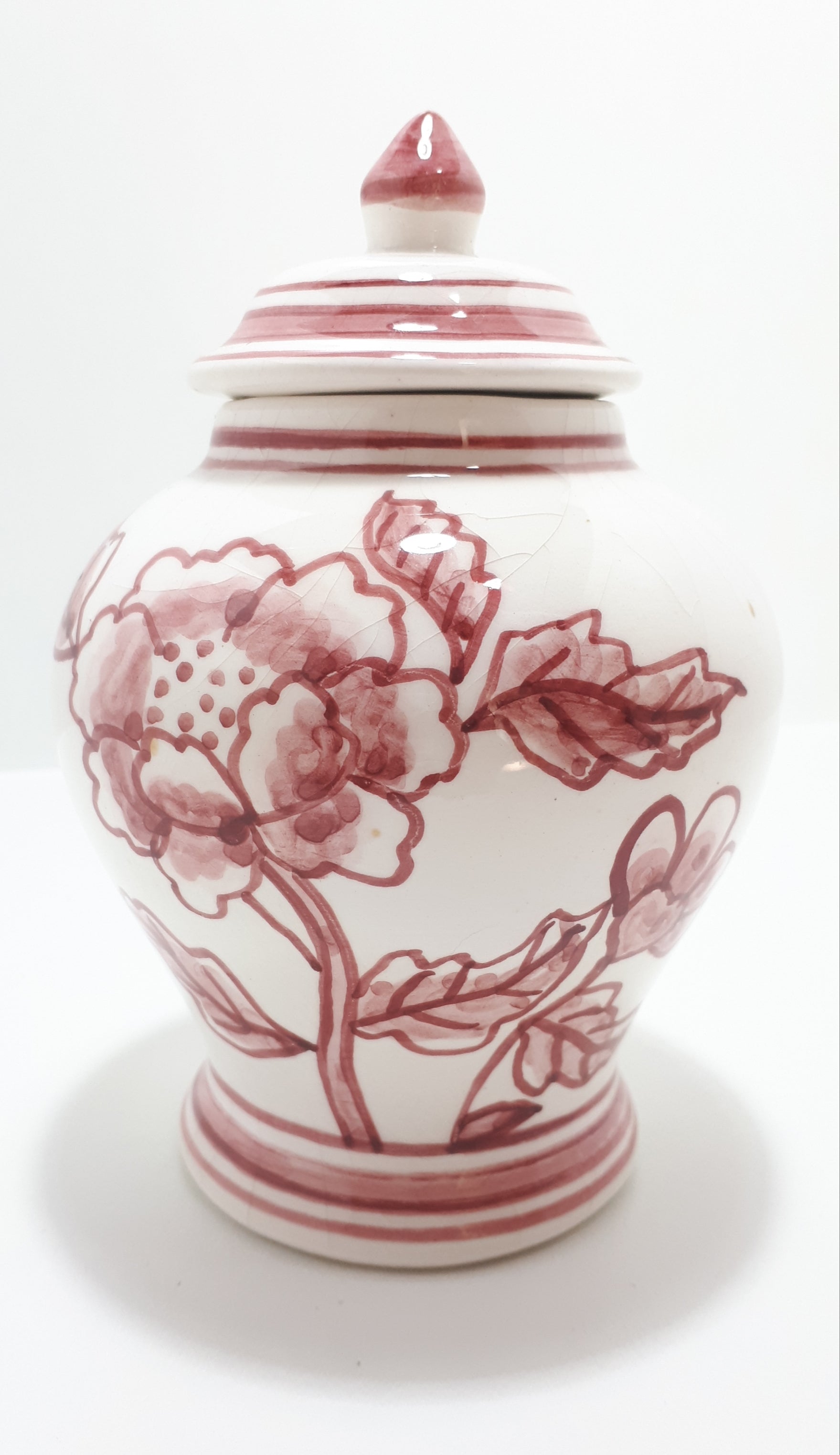 Very Fine Porcelain Ginger Jar - Hand Painted With Magenta Pink Flower Patterning
