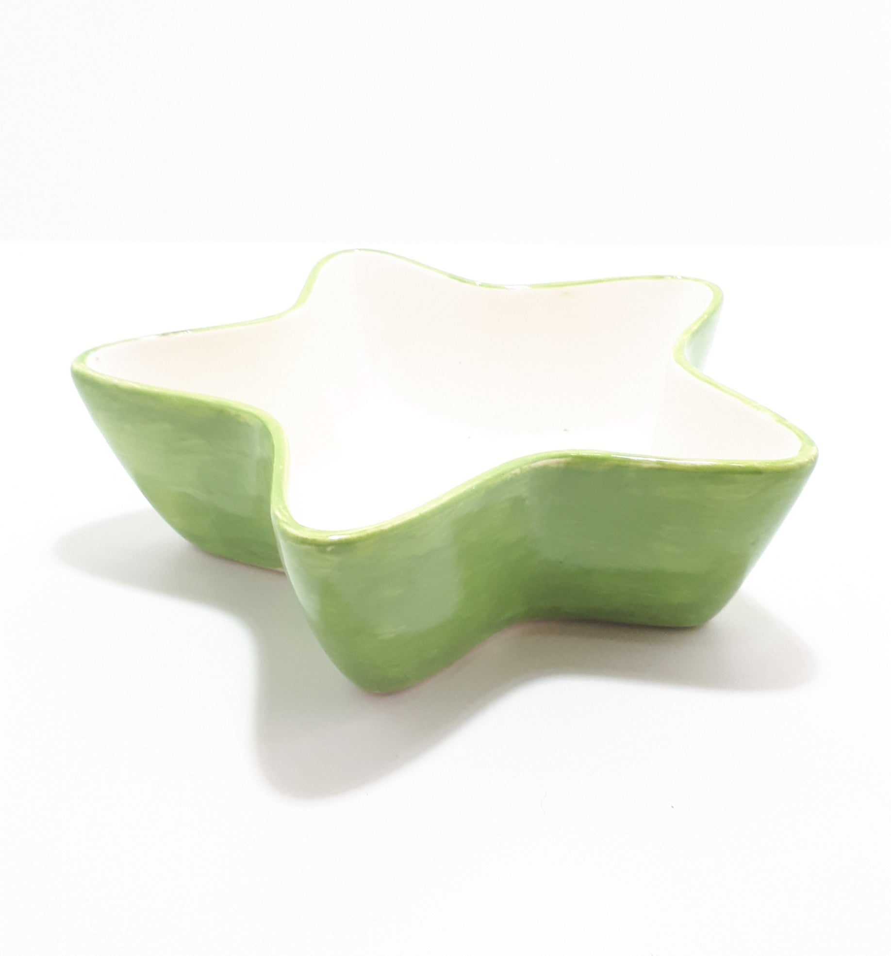Star Shaped Art Pottery Bowl - Lime Green