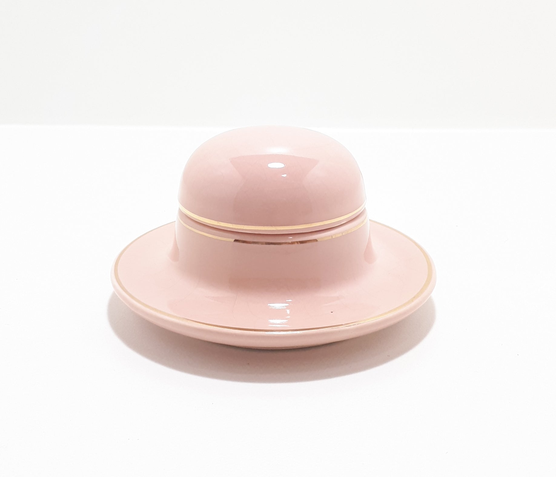 Blush Pink & Gold Deco Design Hat Shaped Porcelain Ring Box