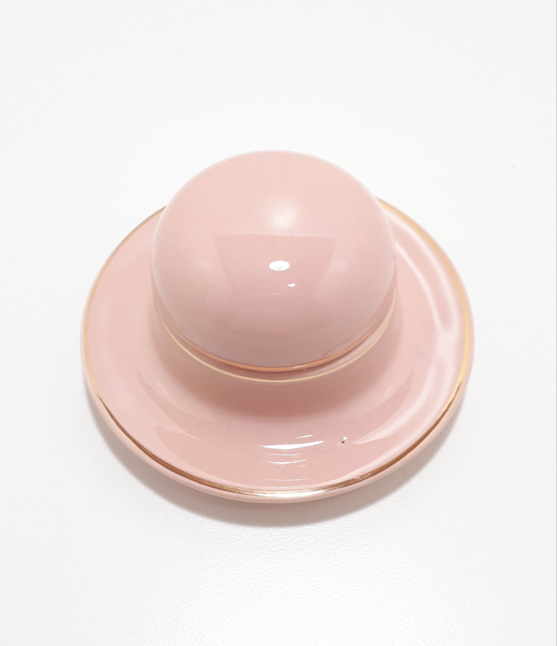 Blush Pink & Gold Deco Design Hat Shaped Porcelain Ring Box