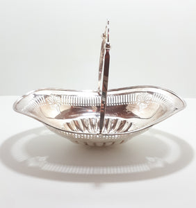 Art Nouveau Styled Large Silver Plated Display Bowl With Reticulated Pierced Metal Patterning & Swing Handle