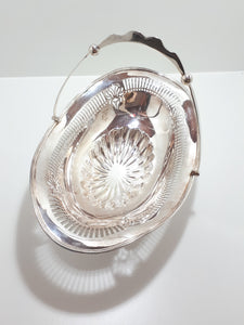 Art Nouveau Styled Large Silver Plated Display Bowl With Reticulated Pierced Metal Patterning & Swing Handle