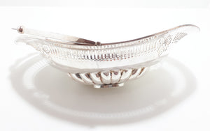 Art Nouveau Styled Large Silver Plated Display Bowl With Reticulated Pierced Metal Patterning & Swing Handle