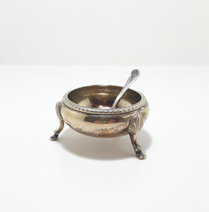 Silver Plated Open Salt Cellar With Paw Feet & Italian Silver Plated Salt Spoon